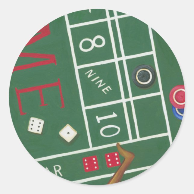 Sticker Rond Table Casino Craps avec chips et dés (Devant)