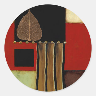 Sticker Rond Tableau à panneaux multicolores avec feuille Brown