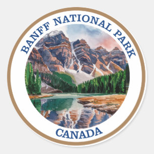 Sticker Rond Tableau aquarelle du parc national Banff
