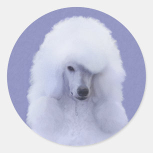 Sticker Rond Tableau blanc standard de caniche - Art original d