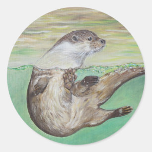 Sticker Rond Tableau de la loutre de rivière joueuse
