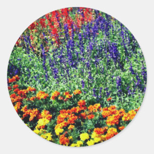 Sticker Rond Tableau du jardin fleuri