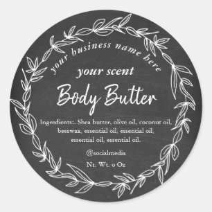 Sticker Rond Tableau noir blanc rustique wreath corps beurre