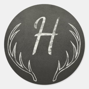 Sticker Rond Tableau noir et blanc de monogramme d'andouillers