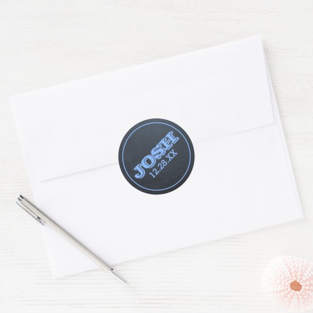 Sticker Rond Tableau noir Nom logo et date (Enveloppe)