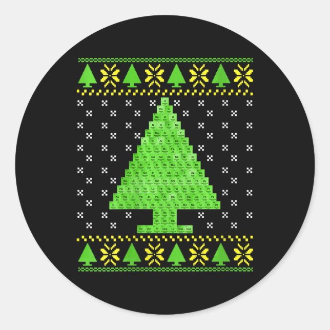 Sticker Rond Tableau périodique des femmes laide pull de Noël (Devant)