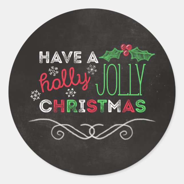 Sticker Rond Tableau rustique de Noël gai de houx (Devant)