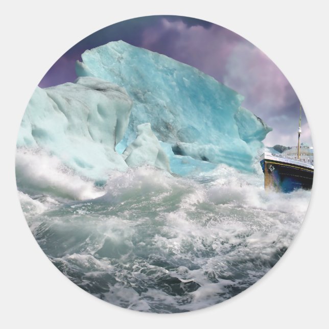 Sticker Rond Tableau Titanic et Iceberg RMS (Devant)