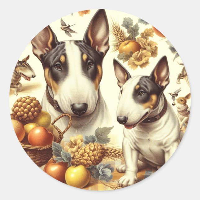 Sticker Rond Tableau vintage Bull Terrier (Devant)