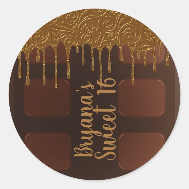 Sticker Rond Tablette de chocolat Gold Drip pour fête Sweet 16 (Devant)