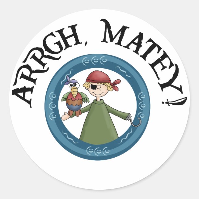 Sticker Rond Tablette Matey Pirate Et Parrot (Devant)