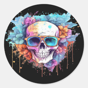 Sticker Rond Taches crâniennes florales