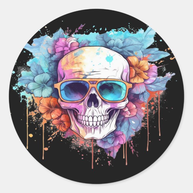 Sticker Rond Taches crâniennes florales (Devant)