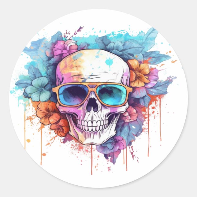 Sticker Rond Taches crâniennes florales (Devant)