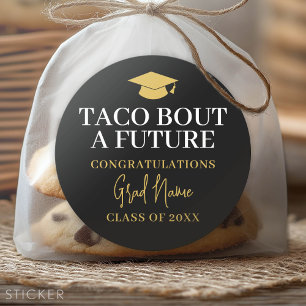 Sticker Rond Taco Bout un Avenir - Nom du Laurdiat Noir Or