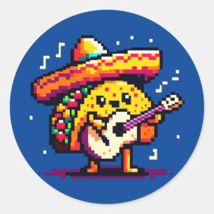 Sticker Rond Taco Musical : 8 Bits Fiesta Fun