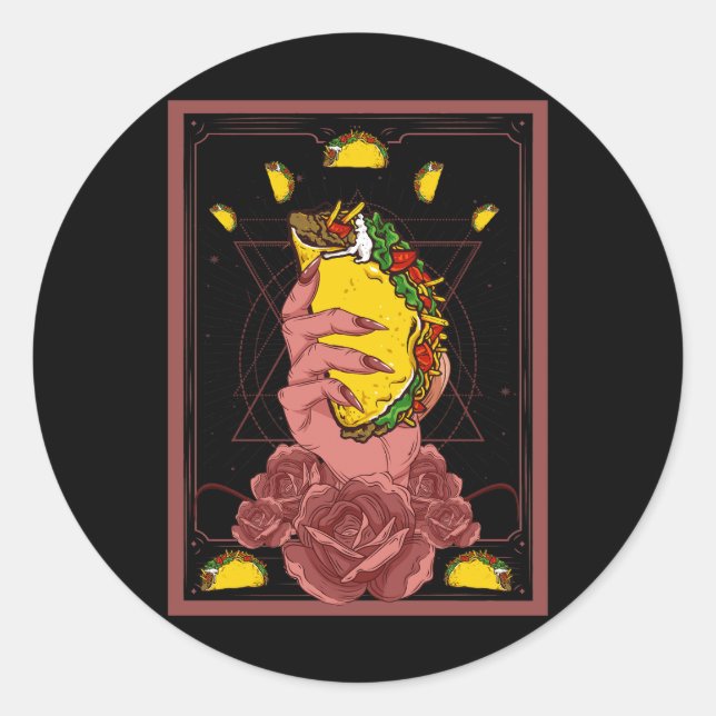 Sticker Rond Taco Tarot Card Funny Taco Lover Tacos Mexicain (Devant)
