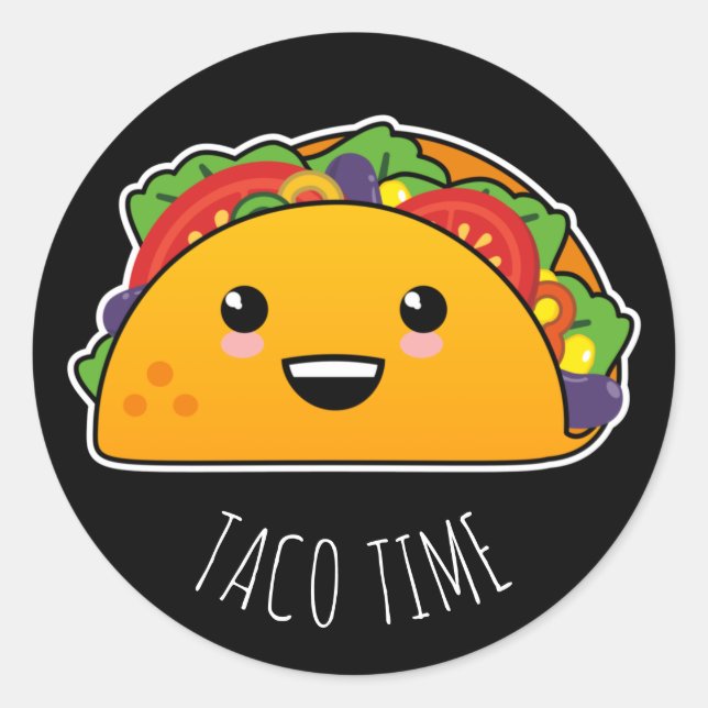 Sticker Rond Taco Time ! Yummy Kawaii Taco (Devant)