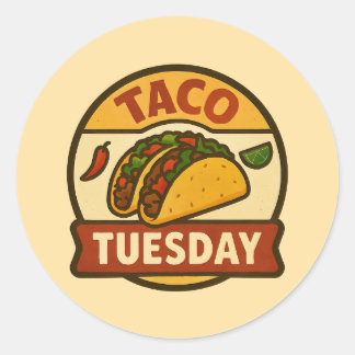 Sticker Rond Taco Tuesday Retro Badge