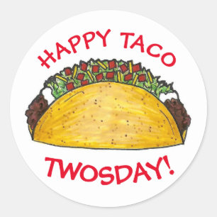 Sticker Rond Taco TWOSday Mardi 2 Anniversaire fête Fiesta
