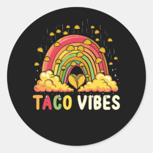 Sticker Rond Taco Vibes Vintage Rainbow Festival Mexican Food L