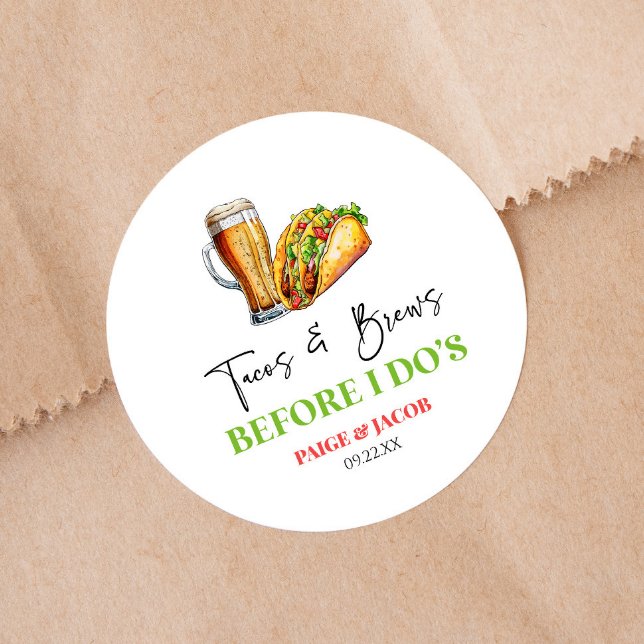 Sticker Rond Tacos et bières avant le grand jour ! Dîner de rép (Créateur téléchargé)