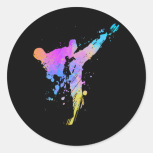 Sticker Rond Tae Kwon Do Karate Silhouette colorée pour filles