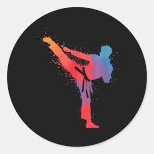 Sticker Rond Taekwondo Karaté Arts Martiaux Coloré