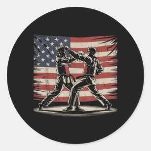 Sticker Rond Taekwondo patriotique Drapeau américain Vintage Ar