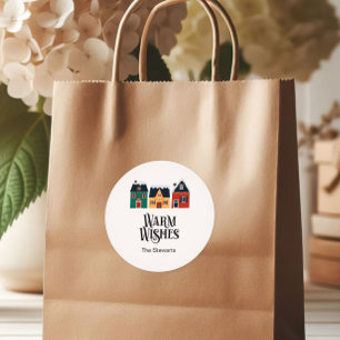 Sticker Rond Tag Cadeau Chaleureux, Village de Vacances