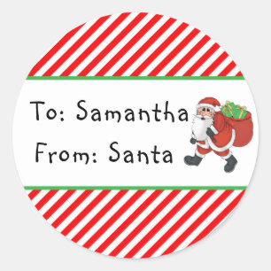 Sticker Rond Tag cadeau de Noël blanc père Noël