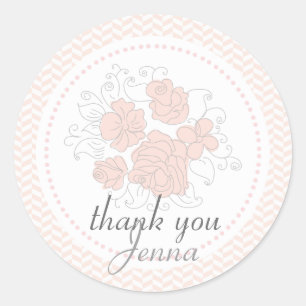 Sticker Rond Tag de Merci rose romantique vintage