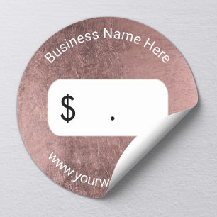 Sticker Rond Tag de prix Rose moderne feuille or
