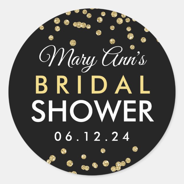 Sticker Rond Tag Gold Faux Parties scintillant Confetti Noir (Devant)