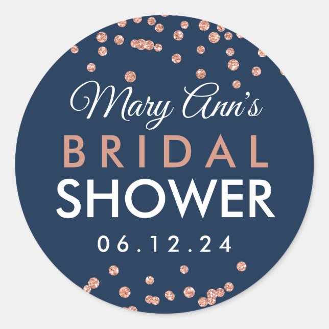 Sticker Rond Tag Rose Parties scintillant d'or Confetti Marine (Devant)