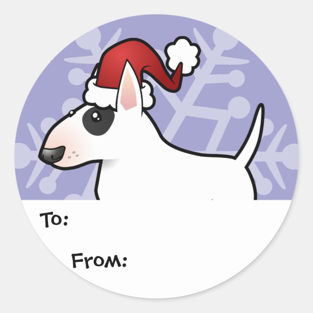 Sticker Rond Tags cadeaux Christmas Bull Terrier (Devant)