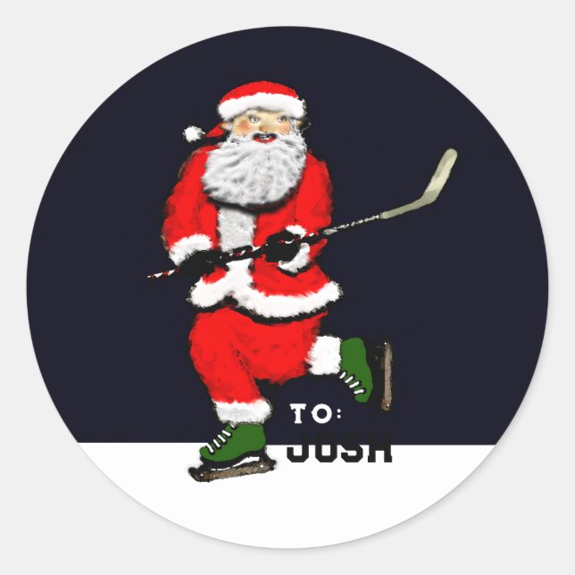 Sticker Rond Tags cadeaux de Noël de hockey (Devant)