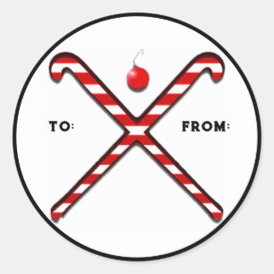 Sticker Rond Tags cadeaux de Noël de hockey sur gazon