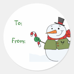 Sticker Rond Tags cadeaux Snowman de Noël