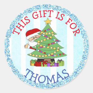 Sticker Rond Tags de Noël personnalisés Cute Père Noël et Tree