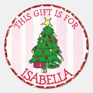 Sticker Rond Tags de Noël personnalisés Cute Tree & Gifts
