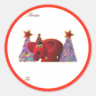 Sticker Rond Tags des cadeaux de Noël : Red Elephant
