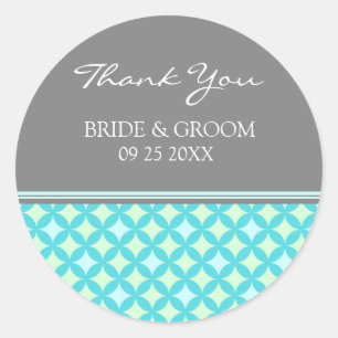 Sticker Rond Tags turquoise Grey Mint Merci Wedding Favor