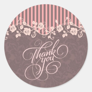 Sticker Rond Tailles Roses Et Brown Et Merci De Dentelle Floral