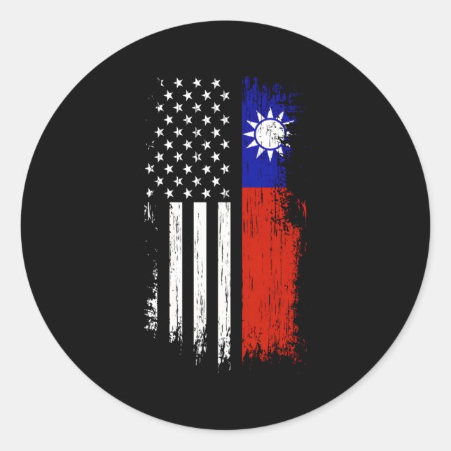 Sticker Rond Taïwanais American Flag Pride Taïwan Usa (Devant)