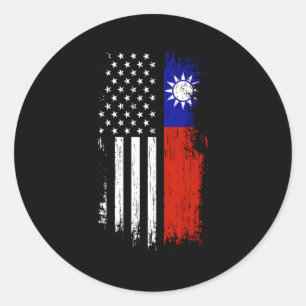 Sticker Rond Taïwanais American Flag Pride Taïwan Usa