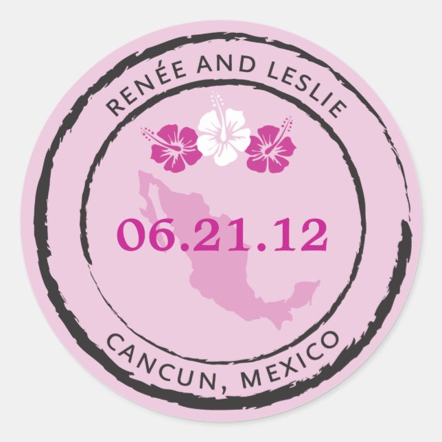 Sticker Rond Tampon de passeport mexicain aux fleurs d'hibiscus (Devant)