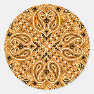 Sticker Rond Tan Brown Paisley Western Bandana Scarf Imprimer