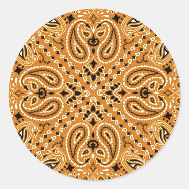 Sticker Rond Tan Brown Paisley Western Bandana Scarf Imprimer (Devant)