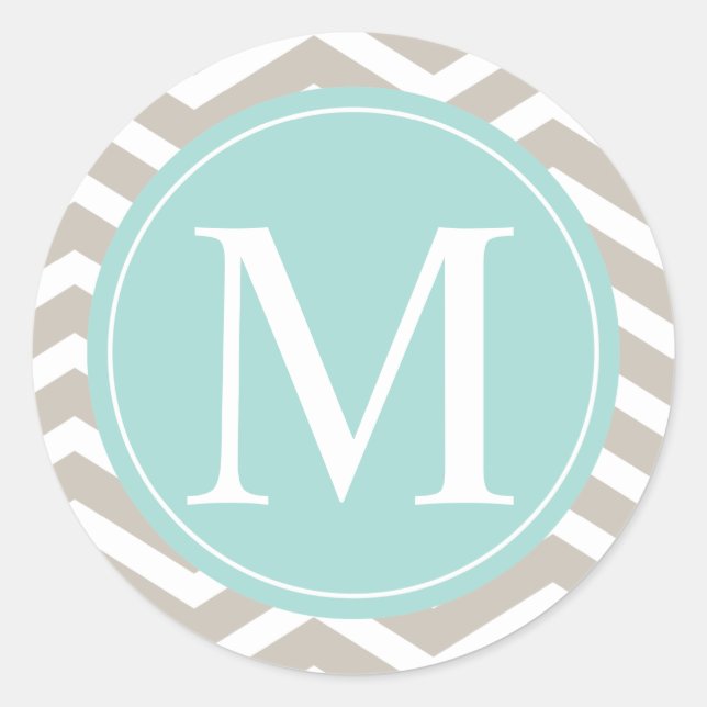Sticker Rond Tan Chevron Turquoise Monogramme (Devant)